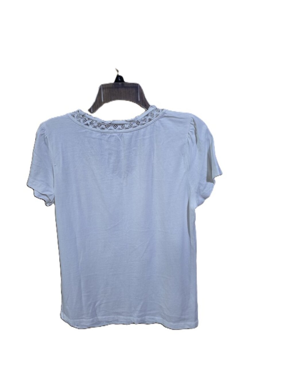 St. John's Bay Solid White Short Sleeve Pullover Top Lace Neckline - Picture 3 of 3